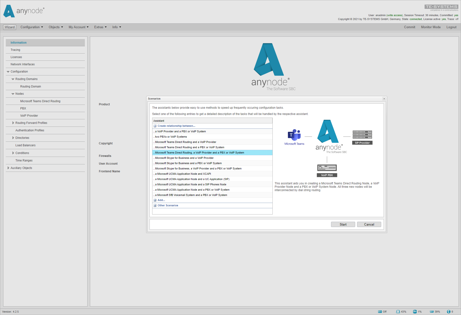 Screenshot anynode Scenario Wizard Version 4.10